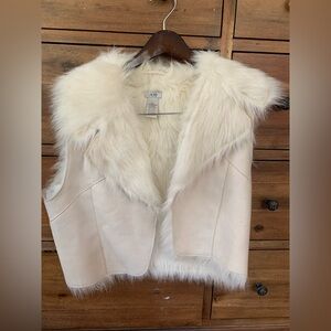 Cache Cream Faux Fur Trim Suede Vest